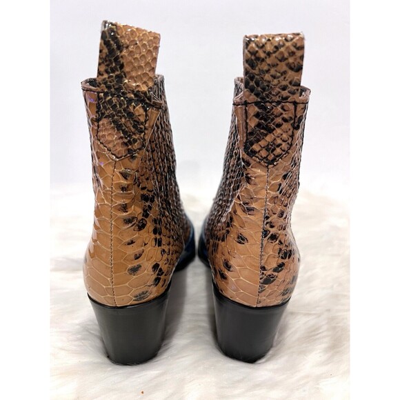 Ganni Two-tone Snake Embossed Leather Western Ankle Boots Blue Brown US 8 EUR38 - Picture 10 of 13